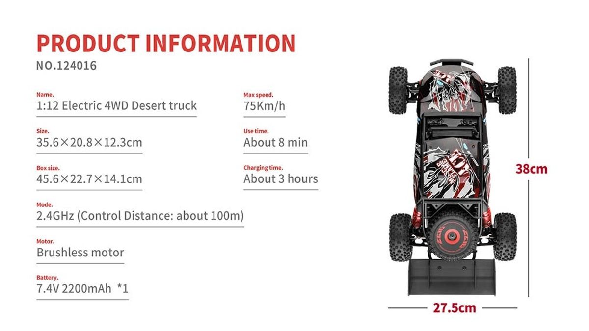 WLToys Truck 124016 1/12 4WD Børsteløs V2